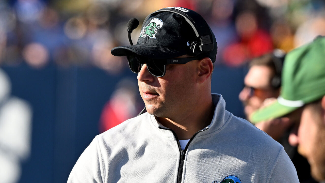 ANNAPOLIS, MARYLAND - NOVEMBER 16: Head coach Jon Sumrall of the Tulane Green Wave watches the game against the Navy Midshipmen at Navy-Marine Corps Memorial Stadium on November 16, 2024 in Annapolis, Maryland.