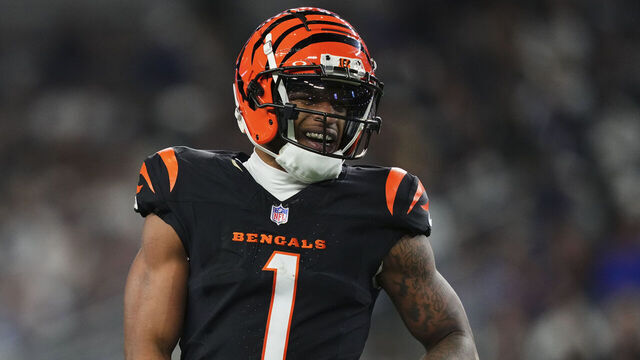 ARLINGTON, TX - DECEMBER 09: Ja'Marr Chase #1 of the Cincinnati Bengals reacts after a play against the Dallas Cowboys during the first half of an NFL football game at AT&T Stadium on December 9, 2024 in Arlington, Texas.