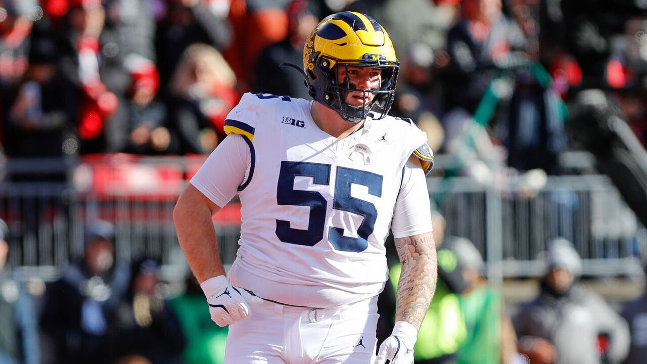 COLUMBUS, OH - NOVEMBER 30: Michigan Wolverines defensive lineman Mason Graham (55) during the game against the Michigan Wolverines and the Ohio State Buckeyes on November 30, 2024, at Ohio Stadium in Columbus, OH.