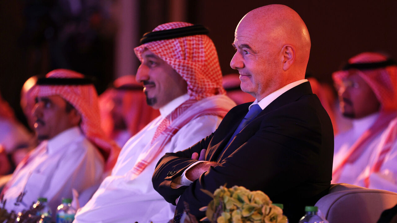 JEDDAH, SAUDI ARABIA - SEPTEMBER 05: FIFA President, Gianni Infantino watches on during the FIFA Club World Cup Draw at Park Hyatt Jeddah on September 05, 2023 in Jeddah, Saudi Arabia.