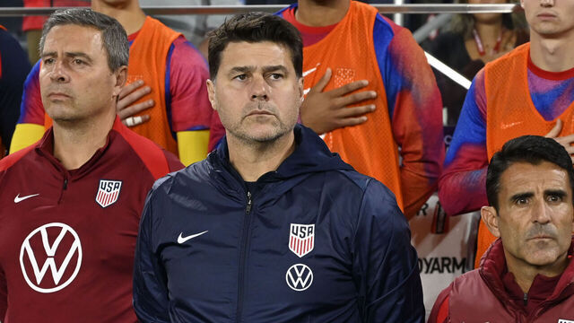 ST LOUIS, MISSOURI - NOVEMBER 18: Head Coach Mauricio Pochettino of the United States looks on during during the 2024 Concacaf Nations League Quarterfinals second leg match between Jamaica and the United States at Citypark on November 18, 2024 in St Louis, Missouri.