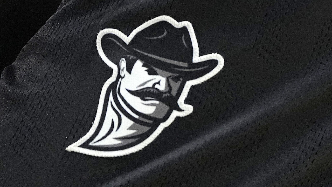 LYNCHBURG, VA - FEBRUARY 29: The the New Mexico State Aggies logo shown on a pair of shorts during a college basketball game against the Liberty Flames at the Liberty Arena on February 29, 2024 in Lynchburg, Virginia.