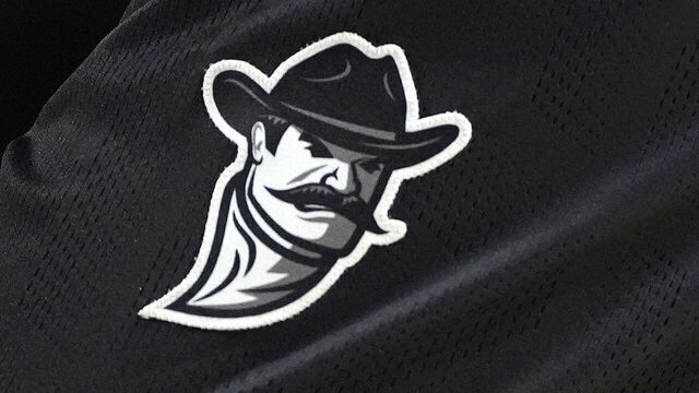 LYNCHBURG, VA - FEBRUARY 29: The the New Mexico State Aggies logo shown on a pair of shorts during a college basketball game against the Liberty Flames at the Liberty Arena on February 29, 2024 in Lynchburg, Virginia.