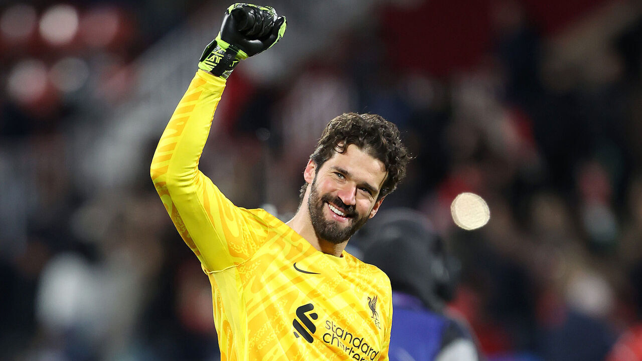 Liverpool goalkeeper Alisson Becker gestures to the fans after the UEFA Champions League, league stage match at Estadi Montilivi, Girona, Spain. Picture date: Tuesday December 10, 2024.