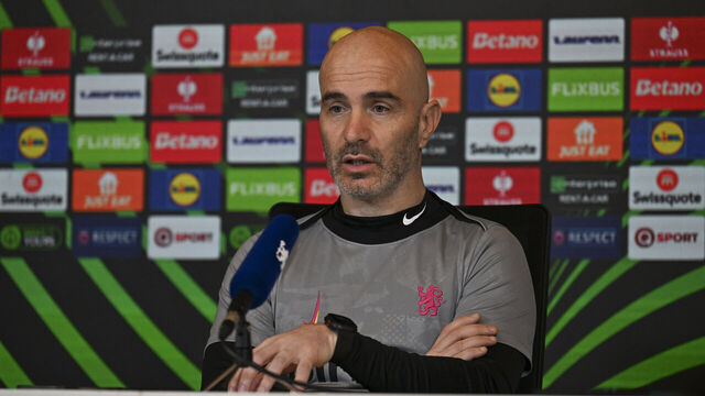 COBHAM, ENGLAND - DECEMBER 11: Head Coach Enzo Maresca of Chelsea during the UEFA Conference League 2024/25 League Phase MD5 press conference at the Cobham Training Ground on December 11, 2024 in Cobham, England.