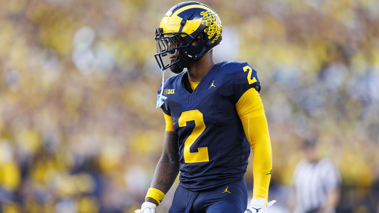 ANN ARBOR, MICHIGAN - SEPTEMBER 21: Will Johnson #2 of the Michigan Wolverines defends during the second half against USC Trojans at Michigan Stadium on September 21, 2024 in Ann Arbor, Michigan.