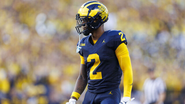 ANN ARBOR, MICHIGAN - SEPTEMBER 21: Will Johnson #2 of the Michigan Wolverines defends during the second half against USC Trojans at Michigan Stadium on September 21, 2024 in Ann Arbor, Michigan.