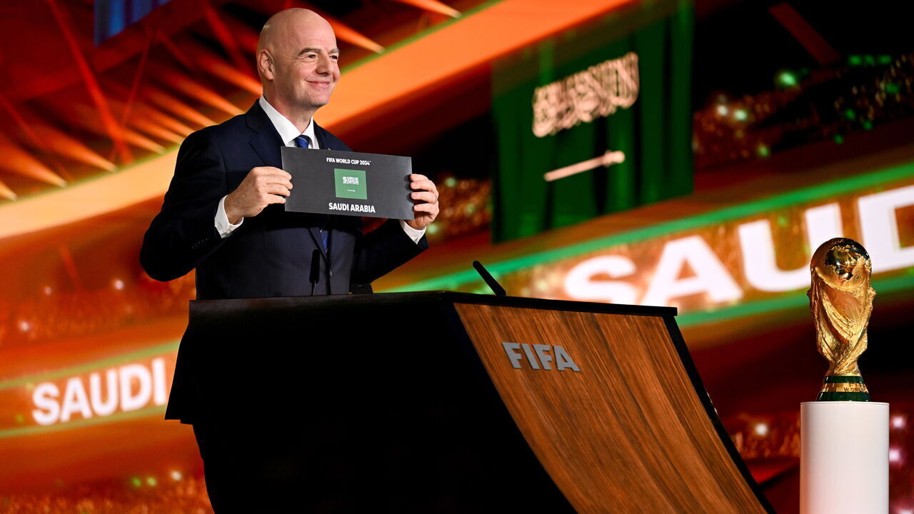 ZURICH, SWITZERLAND - DECEMBER 11: FIFA President Gianni Infantino announces Saudi Arabia as the host of the FIFA World Cup 2034 during the Extraordinary FIFA Congress 2024 at the Home of FIFA on December 11, 2024 in Zurich, Switzerland.