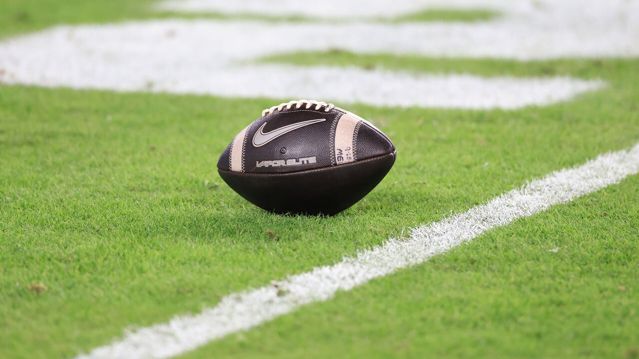 WEST LAFAYETTE, INDIANA - OCTOBER 18: A NIKE football is seen on the field in the game between the Oregon Ducks and the Purdue Boilermakers at Ross-Ade Stadium on October 18, 2024 in West Lafayette, Indiana.