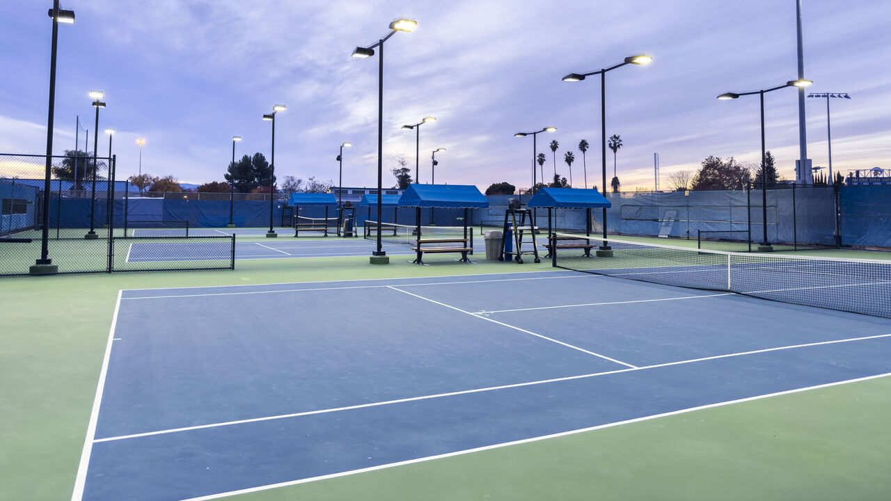 SAN JOSE, CA - NOVEMBER 29: A general view of the tennis courts of the San Jose State Spartan Tennis Complex on November 29, 2024 in San Jose, California.