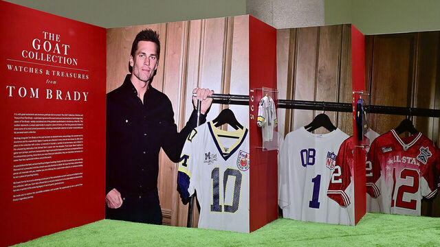 NEW YORK, NEW YORK - DECEMBER 05: Tom Brady's football memorabilia on preview at Sotheby's on December 05, 2024 in New York City.