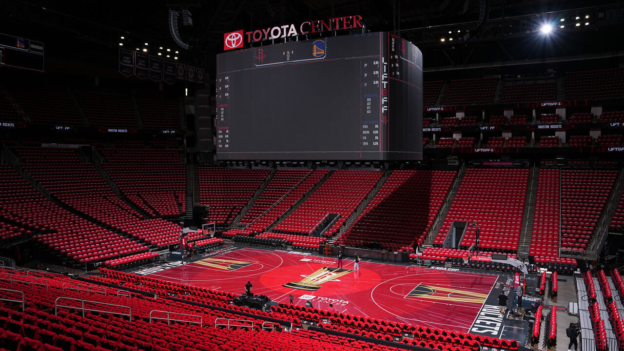 HOUSTON, TX - DECEMBER 11: An overall view of the arena before the game between the Golden State Warriors and the Houston Rockets during the Emirates NBA Cup Quarterfinals on December 11, 2024 at the Toyota Center in Houston, Texas. Mandatory Copyright Notice: Copyright 2024 NBAE