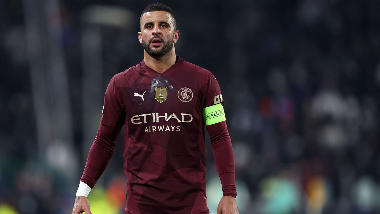 Turin, Italy - December 11: Kyle Walker of Manchester City FC looks on during the UEFA Champions League 2024/25 League Phase MD6 match between Juventus and Manchester City at Allianz Stadium on December 11, 2024 in Turin, Italy.