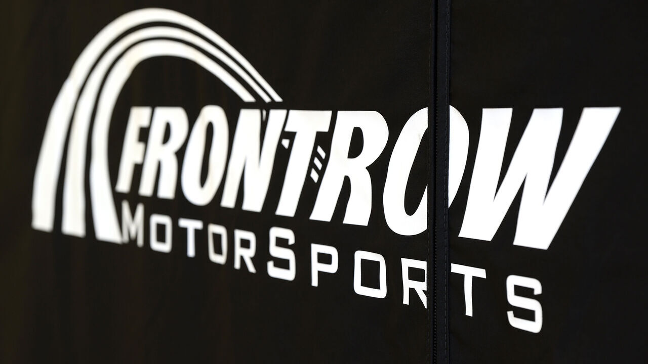 LAS VEGAS, NEVADA - OCTOBER 18: A detail view of the Front Row Motorsports logo at Las Vegas Motor Speedway on October 18, 2024 in Las Vegas, Nevada.