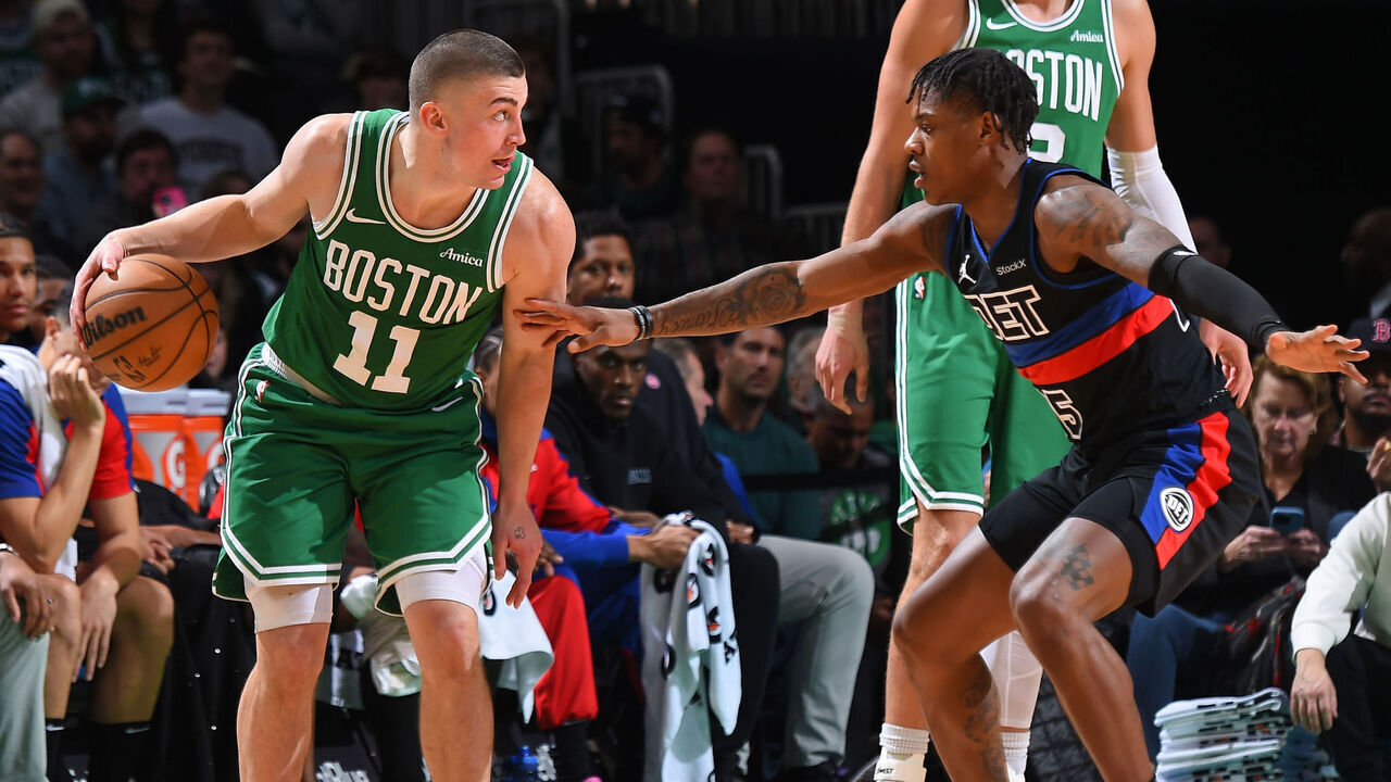 BOSTON, MA - DECEMBER 12: Payton Pritchard #11 of the Boston Celtics handles the ball during the game against the Detroit Pistons on December 12, 2024 at TD Garden in Boston, Massachusetts. NOTE TO USER: User expressly acknowledges and agrees that, by downloading and/or using this Photograph, user is consenting to the terms and conditions of the Getty Images License Agreement. Mandatory Copyright Notice: Copyright 2024 NBAE