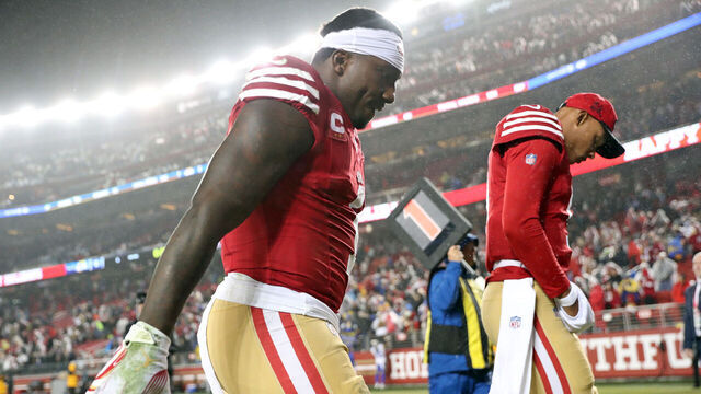 San Francisco 49ers' Deebo Samuel walks off the field after Niners' 12-6 loss to Los Angeles Rams in NFL game at Levi's Stadium in Santa Clara, Calif., on Thursday, December 12, 2024.