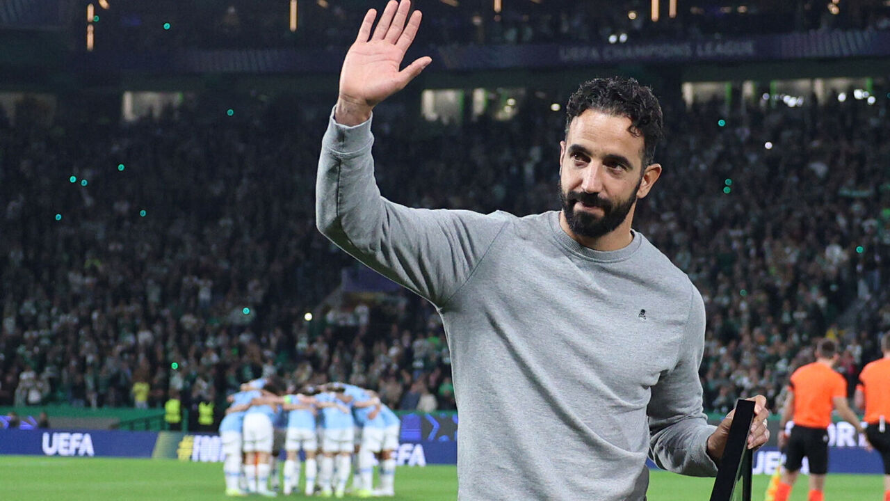 Sporting Lisbon's Portuguese coach Ruben Amorim waves prior the UEFA Champions League, league phase day 4 football match between Sporting Lisbon and Manchester City at the Jose Alvalade stadium in Lisbon on November 5, 2024. Ruben Amorim was on November 1, 2024, named as the new manager of Manchester United, replacing the sacked Erik ten Hag. The 39-year-old Portuguese coach, who won two Primeira Liga titles with Sporting Lisbon, has signed a deal until 2027 and will join the club on November 11.