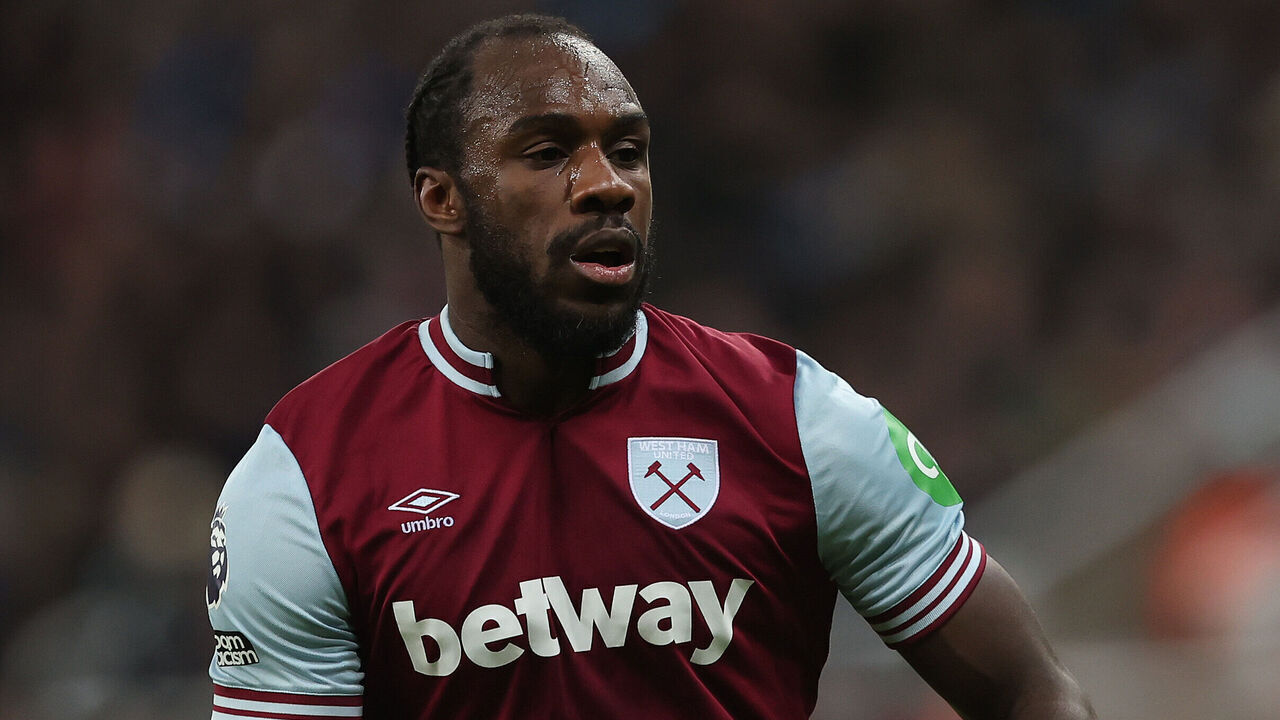 Michail Antonio of West Ham United is in action during the Premier League match between Newcastle United and West Ham United at St. James's Park in Newcastle, on November 25, 2024.