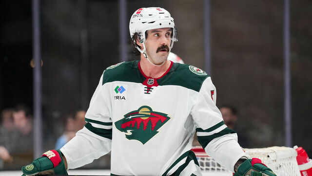 SALT LAKE CITY, UT - DECEMBER 10: Minnesota Wild Defenseman Jake Middleton (5) as seen during an NHL game between the Minnesota Wild and teams Utah Hockey Club on December 10, 2024 at the Delta Center in Salt Lake City, UT.