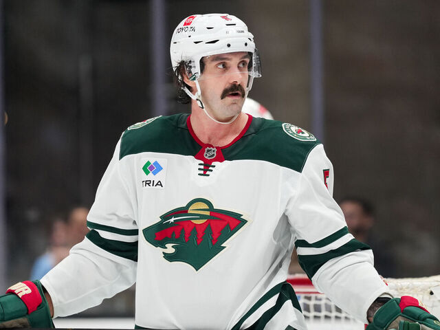 SALT LAKE CITY, UT - DECEMBER 10: Minnesota Wild Defenseman Jake Middleton (5) as seen during an NHL game between the Minnesota Wild and teams Utah Hockey Club on December 10, 2024 at the Delta Center in Salt Lake City, UT.