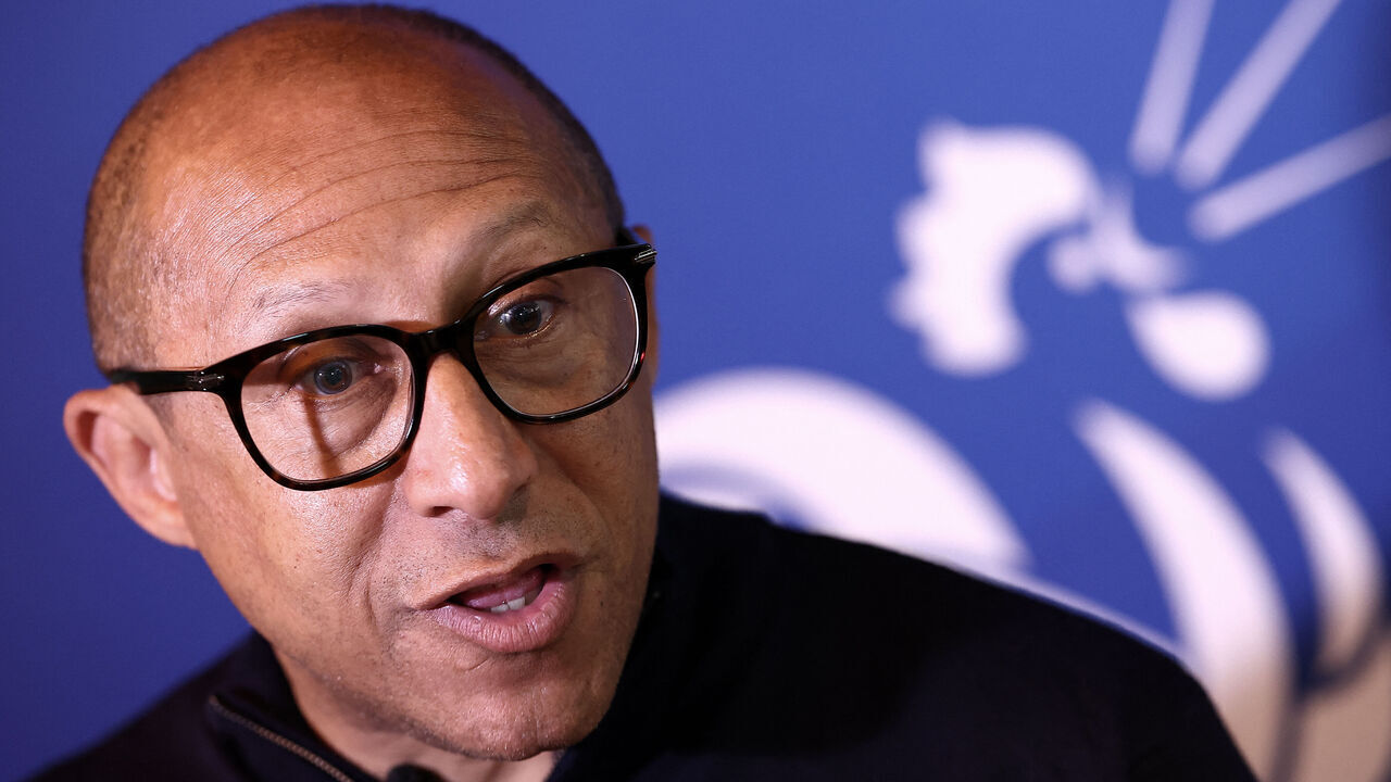 French Football Federation (FFF) President Philippe Diallo answers AFP journalists' questions at the French team's base camp at the Home Deluxe Arena Stadium in Paderborn, western Germany, on July 2, 2024, during the UEFA Euro 2024 football Championship.