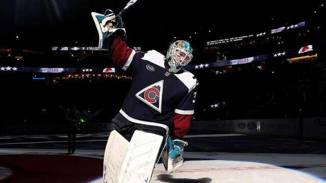 DENVER, COLORADO - DECEMBER 14: Goaltender Mackenzie Blackwood #39 of the Colorado Avalanche is named first star of the game against the Nashville Predators at Ball Arena on December 14, 2024 in Denver, Colorado.