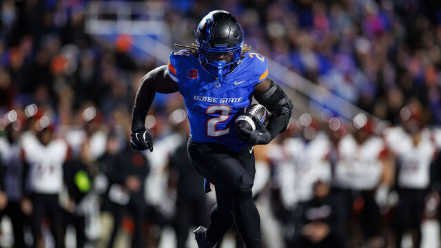 BOISE, IDAHO - NOVEMBER 1: Running back Ashton Jeanty #2 of the Boise State Broncos carries the ball during an NCAA college football game against the San Diego State Aztecs at Albertsons Stadium on November 1, 2024 in Boise, Idaho.