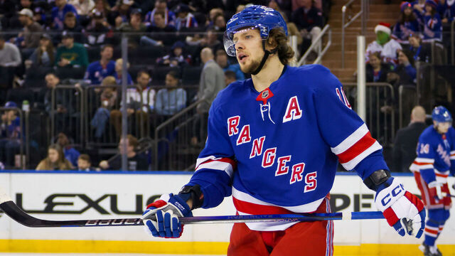 NEW YORK, NY - DECEMBER 08: New York Rangers Left Wing Artemi Panarin (10) is pictured during the second period of the National Hockey League game between the Seattle Kraken and the New York Rangers on December 8, 2024 at Madison Square Garden in New York, NY.