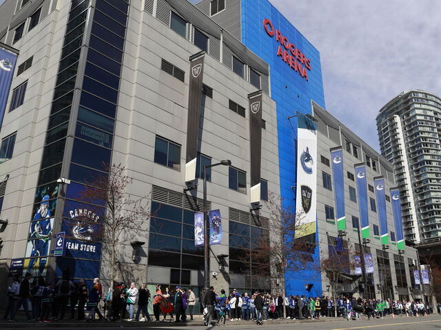VANCOUVER, CANADA - MARCH 31: Fans line up outside Rogers Arena before the NHL game between the Anaheim Ducks and the Vancouver Canucks on March 31, 2024 in Vancouver, British Columbia, Canada.