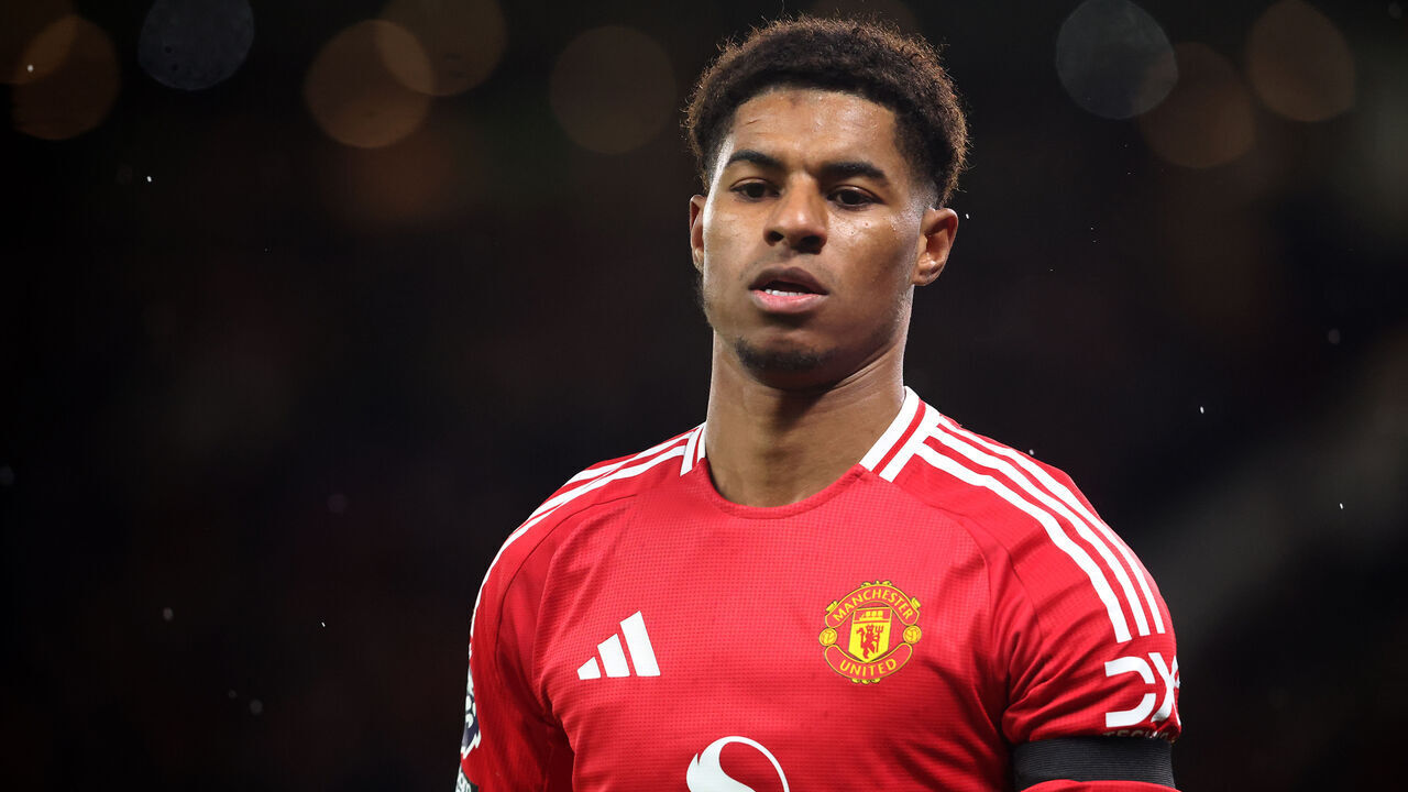 MANCHESTER, ENGLAND - DECEMBER 7: Manchester United's Marcus Rashford during the Premier League match between Manchester United FC and Nottingham Forest FC at Old Trafford on December 7, 2024 in Manchester, England.