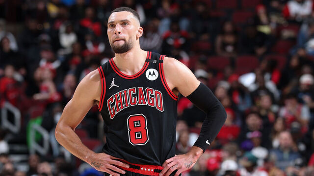 CHICAGO, IL - DECEMBER 13: Zach LaVine #8 of the Chicago Bulls looks on during the game against the Charlotte Hornets on December 13, 2024 at United Center in Chicago, Illinois. Mandatory Copyright Notice: Copyright 2024 NBAE