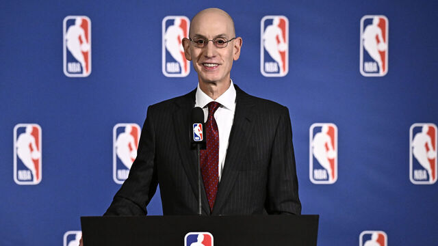 NEW YORK - SEPTEMBER 10: NBA Commissioner Adam Silver addresses the media during a press conference after the Board of Governors Meeting on September 10, 2024 at the St. Regis Hotel in New York City. NOTE TO USER: User expressly acknowledges and agrees that, by downloading and/or using this photograph, user is consenting to the terms and conditions of the Getty Images License Agreement. Mandatory Copyright Notice: Copyright 2024 NBAE