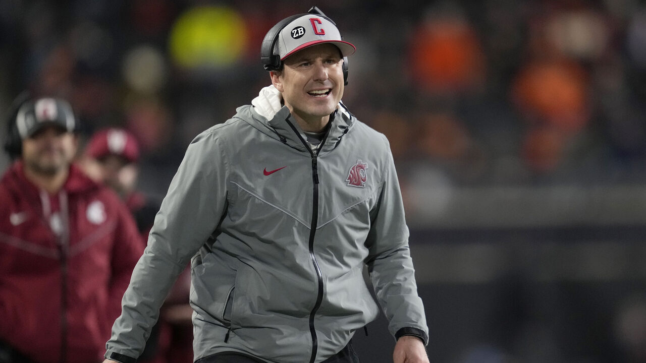 CORVALLIS, OREGON - NOVEMBER 23: Head coach Jake Dickert of the Washington State Cougars reacts to a play call during the second half against the Oregon State Beavers at Reser Stadium on November 23, 2024 in Corvallis, Oregon.