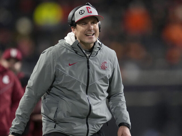CORVALLIS, OREGON - NOVEMBER 23: Head coach Jake Dickert of the Washington State Cougars reacts to a play call during the second half against the Oregon State Beavers at Reser Stadium on November 23, 2024 in Corvallis, Oregon.