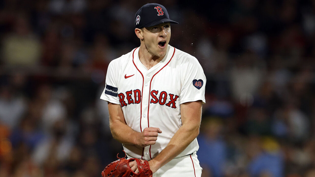 Boston, MA - September 11: Boston Red Sox pitcher Nick Pivetta reacts after a strike out against the Baltimore Orioles during the fifth inning at Fenway Park. (Danielle Parhizkaran/The Boston Globe via Getty Images)