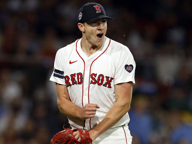 Boston, MA - September 11: Boston Red Sox pitcher Nick Pivetta reacts after a strike out against the Baltimore Orioles during the fifth inning at Fenway Park. (Danielle Parhizkaran/The Boston Globe via Getty Images)