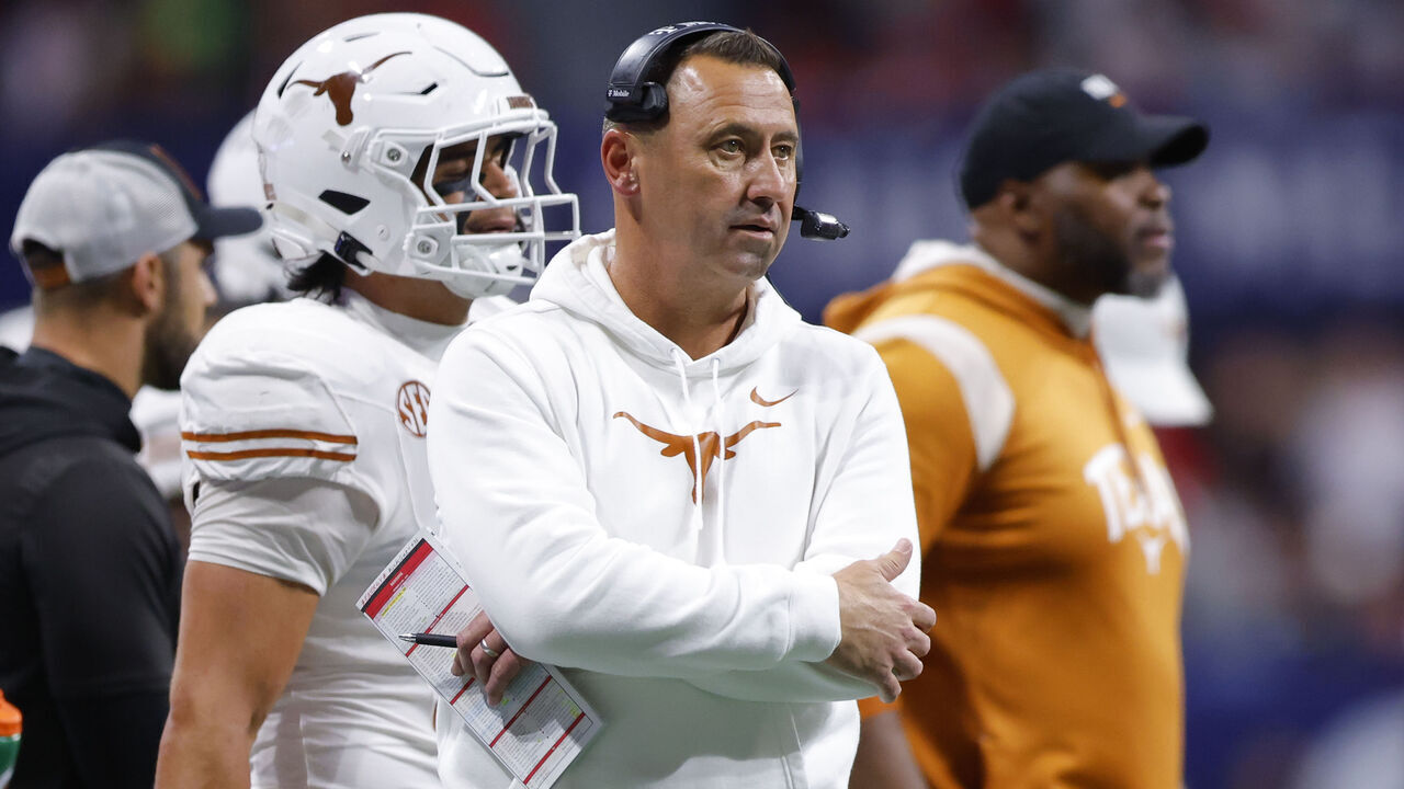 ATLANTA, GEORGIA - DECEMBER 7: Head coach Steve Sarkisian of the Texas Longhorns looks on during the fourth quarter against the Georgia Bulldogs in the 2024 SEC Championship at Mercedes-Benz Stadium on December 7, 2024 in Atlanta, Georgia.