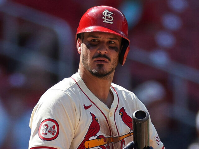 ST LOUIS, MISSOURI - JUNE 29: Nolan Arenado #28 of the St. Louis Cardinals walks back to the batter's box after a pitch in the eighth inning during a game against the Cincinnati Reds at Busch Stadium on June 29, 2024 in St Louis, Missouri.