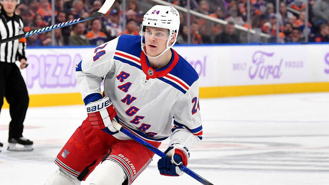 EDMONTON, CANADA - NOVEMBER 23: Kaapo Kakko #24 of the New York Rangers in action during the game against the Edmonton Oilers at Rogers Place on November 23, 2024, in Edmonton, Alberta, Canada.