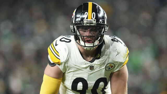 PHILADELPHIA, PENNSYLVANIA - DECEMBER 15: T.J. Watt #90 of the Pittsburgh Steelers looks on against the Philadelphia Eagles at Lincoln Financial Field on December 15, 2024 in Philadelphia, Pennsylvania.