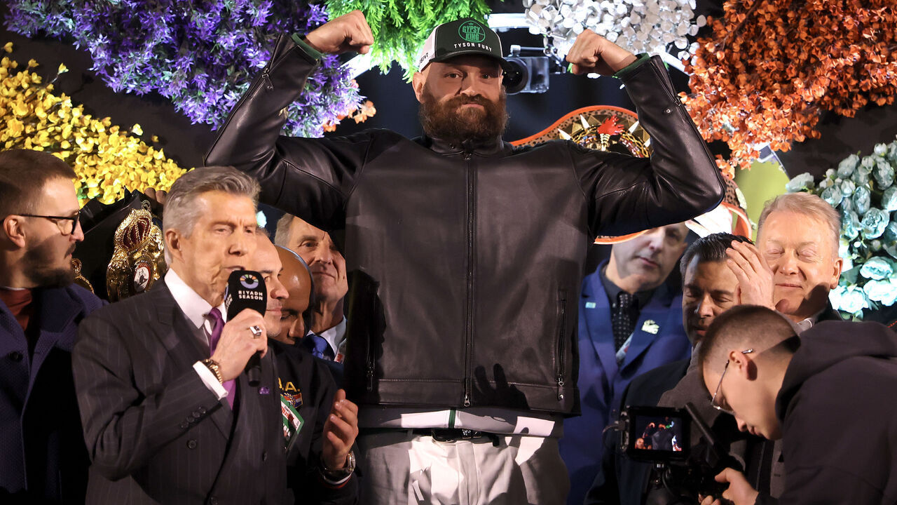 RIYADH, SAUDI ARABIA - DECEMBER 20: Tyson Fury 2 weighs in during the weigh-in as part of Oleksandr Usyk v Tyson Fury 2 on December 20, 2024 in Riyadh, .