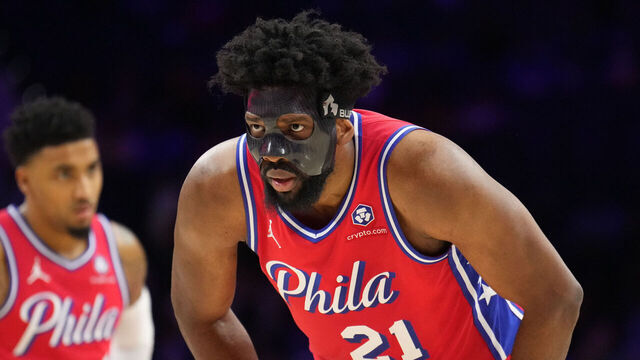 PHILADELPHIA, PA - DECEMBER 20: Joel Embiid #21 of the Philadelphia 76ers looks on during the game against the Charlotte Hornets on December 20, 2024 at the Wells Fargo Center in Philadelphia, Pennsylvania NOTE TO USER: User expressly acknowledges and agrees that, by downloading and/or using this Photograph, user is consenting to the terms and conditions of the Getty Images License Agreement. Mandatory Copyright Notice: Copyright 2024 NBAE