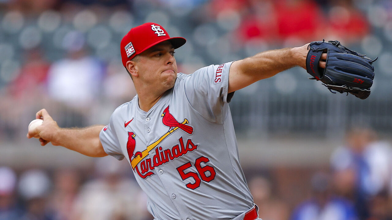 ATLANTA, GEORGIA - JULY 21: Ryan Helsley #56 of the St. Louis Cardinals pitches during the ninth inning against the Atlanta Braves at Truist Park on July 21, 2024 in Atlanta, Georgia.