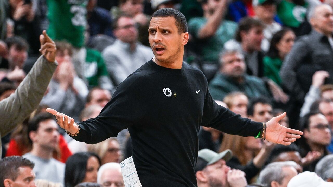 Boston, MA - December 19: Boston Celtics head coach Joe Mazzulla reacts after a technical foul is called on him in the fourth quarter.