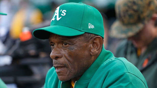OAKLAND, CA - SEPTEMBER 25: Former Oakland Athletics player Rickey Henderson looks on prior to the game between the Texas Rangers and the Oakland Athletics at RingCentral Coliseum on Wednesday, September 25, 2024 in Oakland, California.
