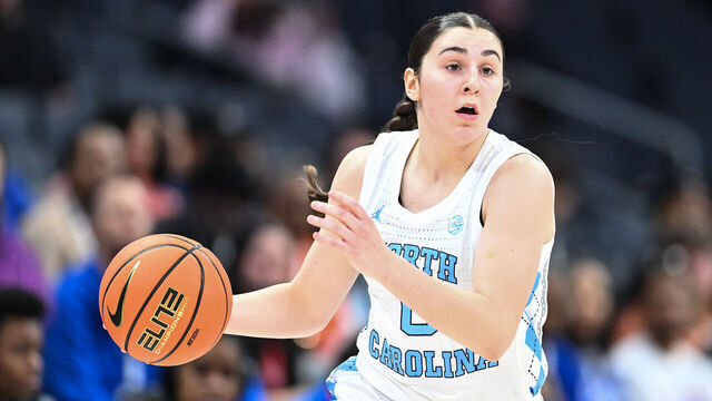 CHARLOTTE, NORTH CAROLINA - DECEMBER 18: Lanie Grant #0 of the North Carolina Tar Heels brings the ball up court in the second half of her game against the Florida Gators during the Jumpman Invitational at Spectrum Center on December 18, 2024 in Charlotte, North Carolina.