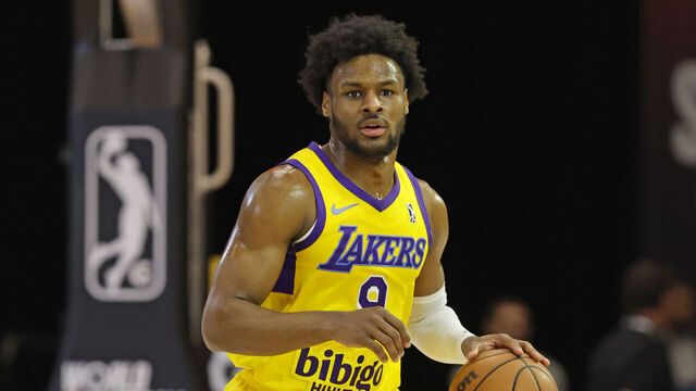 ORLANDO, FL - DECEMBER 21: Bronny James #9 of the South Bay Lakers dribbles the ball during the game against the Osceola Magic during the 2024-25 G League Winter Showcase on December 21, 2024 at Orange Country Convention Center in Orlando, Florida. Mandatory Copyright Notice: Copyright 2024 NBAE