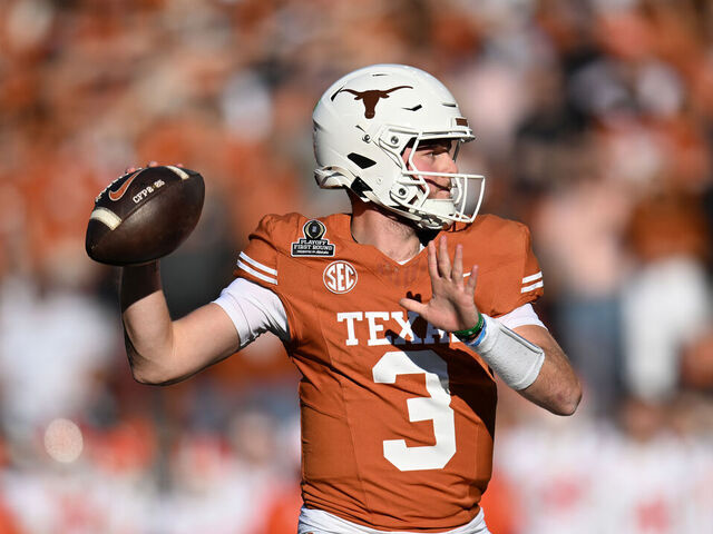 AUSTIN, TEXAS - DECEMBER 21: Quinn Ewers #3 of the Texas Longhorns throws the ball during the first quarter against the Clemson Tigers in the Playoff First Round Game at Darrell K Royal-Texas Memorial Stadium on December 21, 2024 in Austin, Texas.