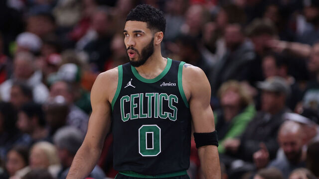 CHICAGO, IL - DECEMBER 21: Jayson Tatum #0 of the Boston Celtics during the first half against the Chicago Bulls on December 21, 2024 at the United Center in Chicago, Illinois.