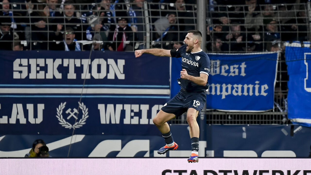 Bochum, Germany - December 22: Matus Bero of VfL Bochum celebrates after scoring his team's second goal during the Bundesliga match between VfL Bochum 1848 and 1. FC Heidenheim 1846 at Vonovia Ruhrstadion on December 22, 2024 in Bochum, Germany.